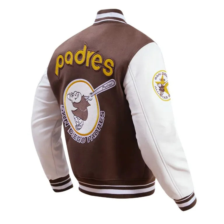San Diego Padres Brown Wool & White Leather Sleeves Varsity Men's Jacket