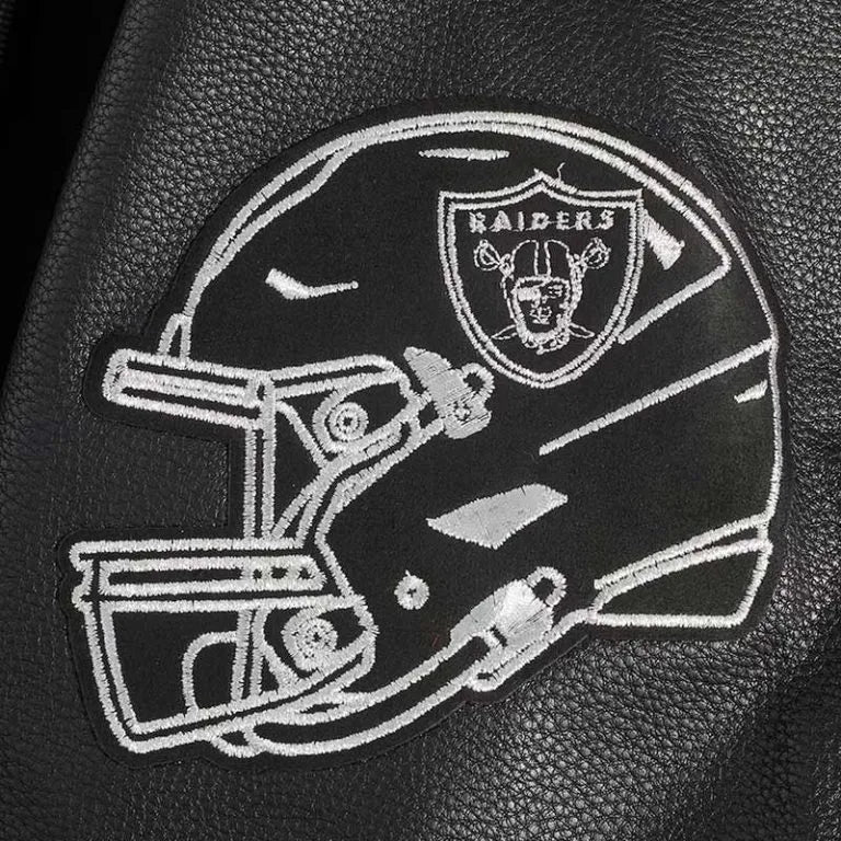 Los Vegas Raiders Black Wool and Genuine Leather Sleeves Men's Varsity Letterman Jacket