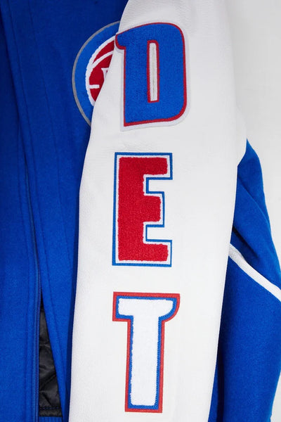 Detroit Pistons Mashup Varsity Royal Blue Wool and White Genuine Leather Sleeves Men's Bomber Jacket