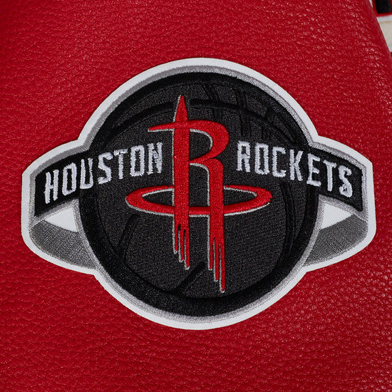 Houston Rockets Retro Classic Rib Varsity Off-White Wool & Red Genuine Leather Sleeves Men's Bomber Jacket