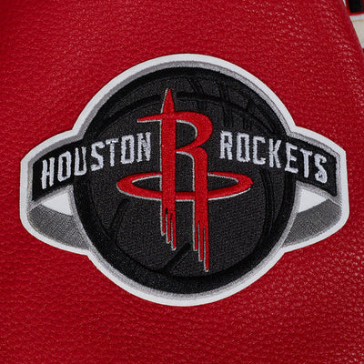 Houston Rockets Retro Classic Rib Varsity Off-White Wool & Red Genuine Leather Sleeves Men's Bomber Jacket
