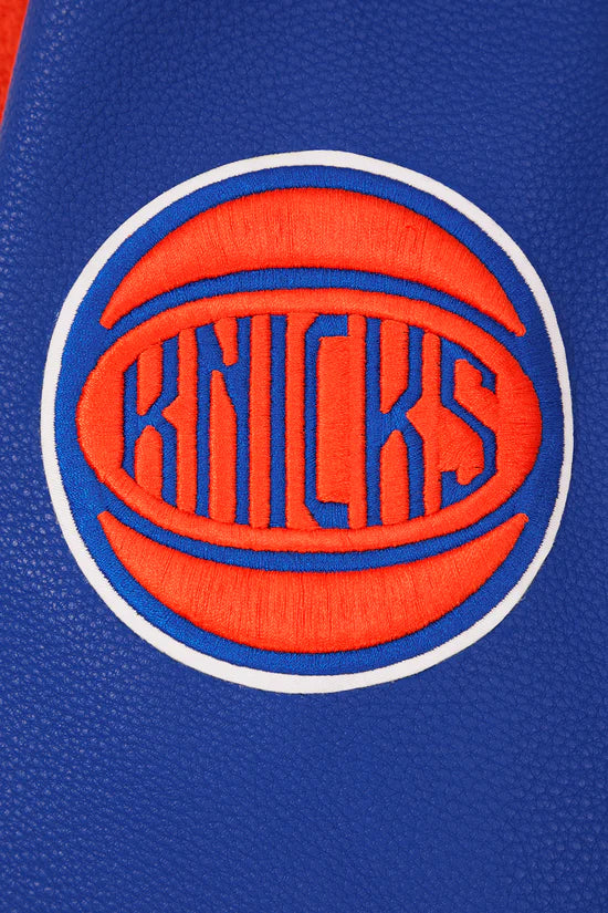 New York Knicks Varsity White Wool & Royal Blue Genuine Leather Sleeves Men's Letterman Jacket