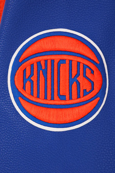 New York Knicks Varsity White Wool & Royal Blue Genuine Leather Sleeves Men's Letterman Jacket