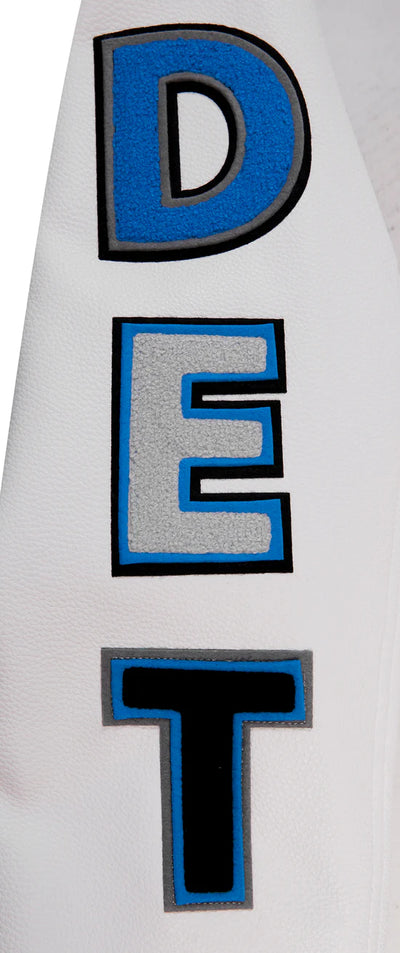 Detroit Lions Grey Wool & White Genuine Leather Sleeves Men's Varsity Jacket