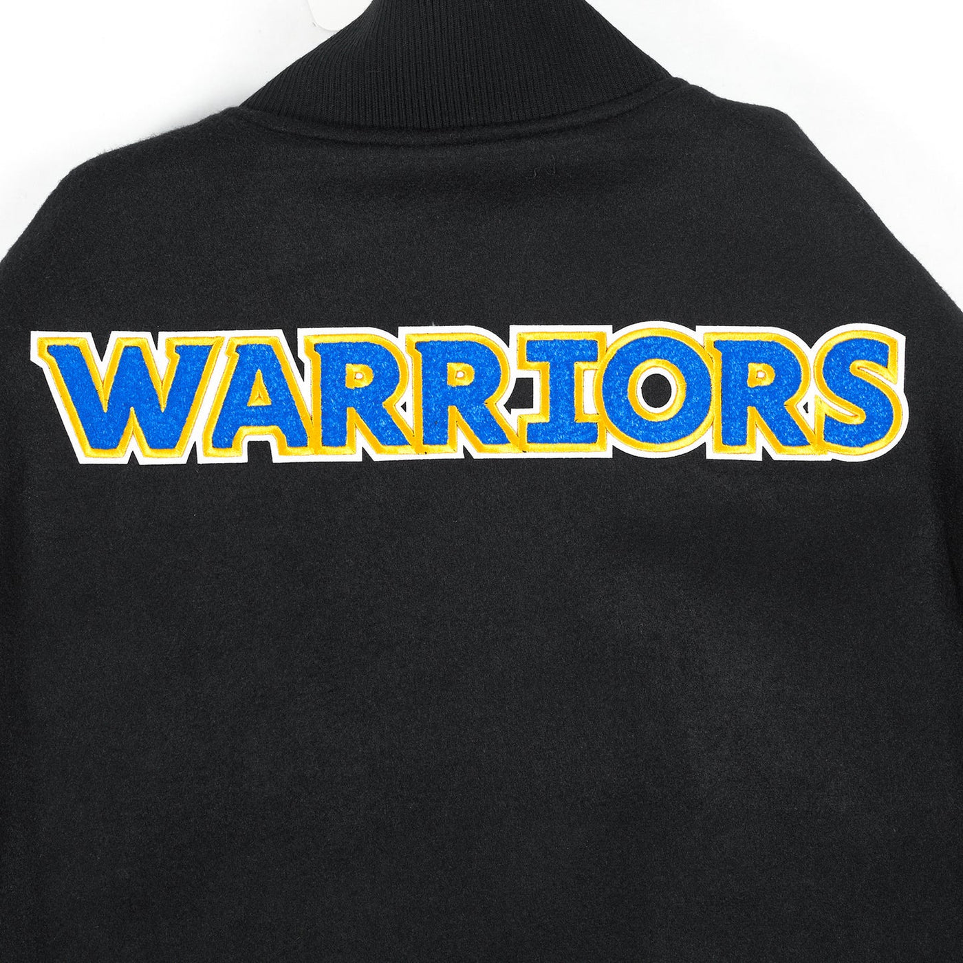 Golden State Warriors Varsity Black Wool & White Genuine Leather Sleeves Men's Bomber Jacket