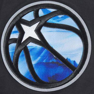 Minnesota Timberwolves 2024/25 City Edition Full-Snap Varsity Black Satin Men's Bomber Jacket