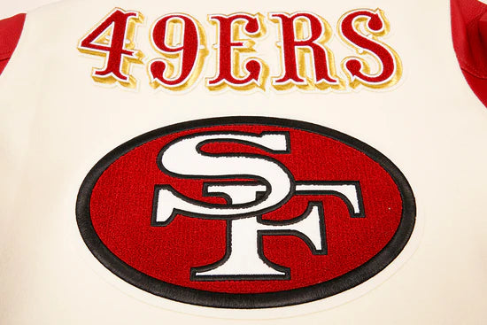 San Francisco 49ers Mash Up Retro Classic Off White Wool & Red Genuine Leather Sleeves Men's Varsity Letterman Jacket