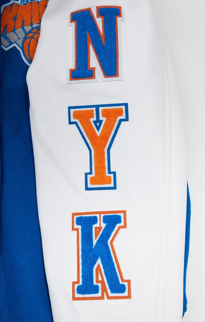 New York Knicks Varsity Royal Blue Wool & White Genuine Leather Sleeves Men's Letterman Jacket