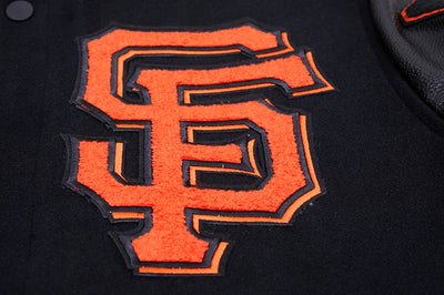 San Francisco Giants Mash Up Full-Zip Varsity Black Wool/Leather Men's Jacket