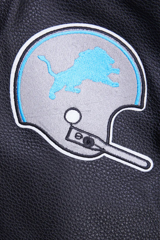 Detroit Lions Black Wool & Genuine Leather Sleeves Men's Varsity Jacket
