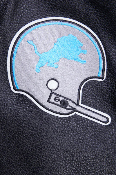 Detroit Lions Black Wool & Genuine Leather Sleeves Men's Varsity Jacket