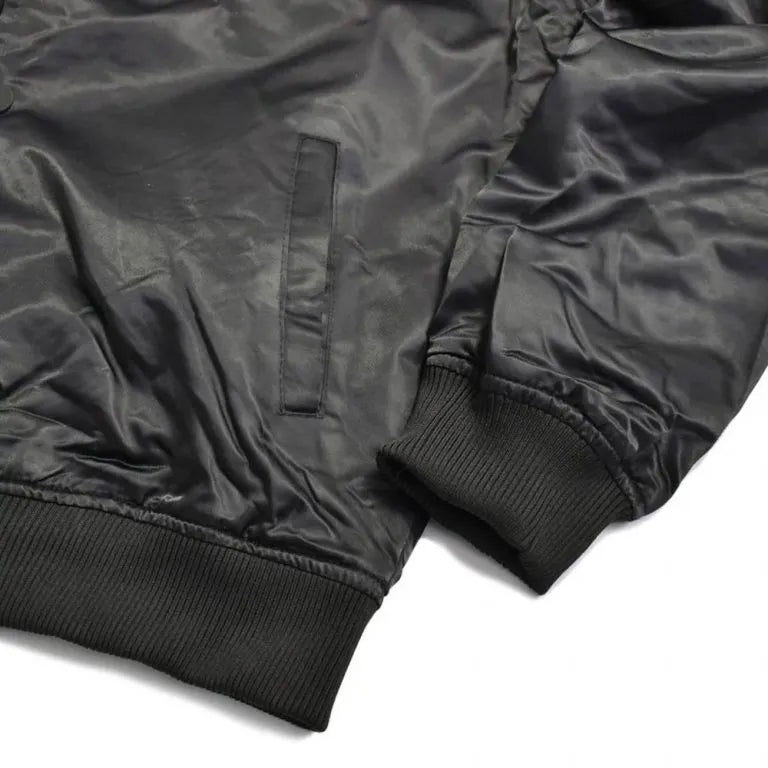 New York Jets Wordmark Full-Snap Varsity Black Satin Men's Bomber Jacket