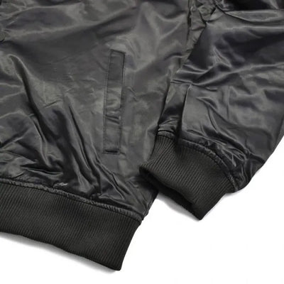 New York Jets Wordmark Full-Snap Varsity Black Satin Men's Bomber Jacket