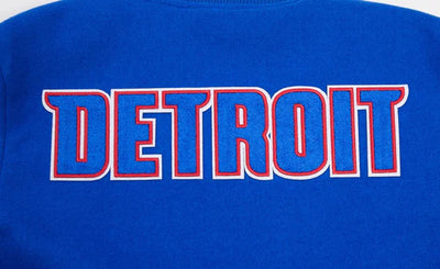 Detroit Pistons Mashup Varsity Royal Blue Wool and White Genuine Leather Sleeves Men's Bomber Jacket