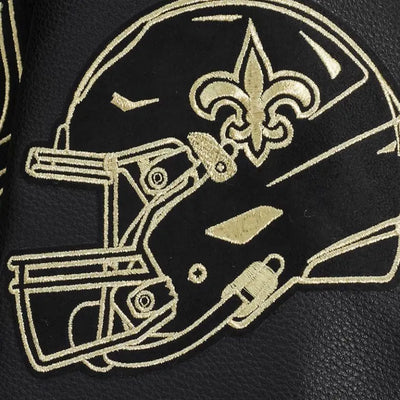 New Orleans Saints Mash Up Black Wool & Genuine Leather Sleeves Men's Varsity Letterman Jacket