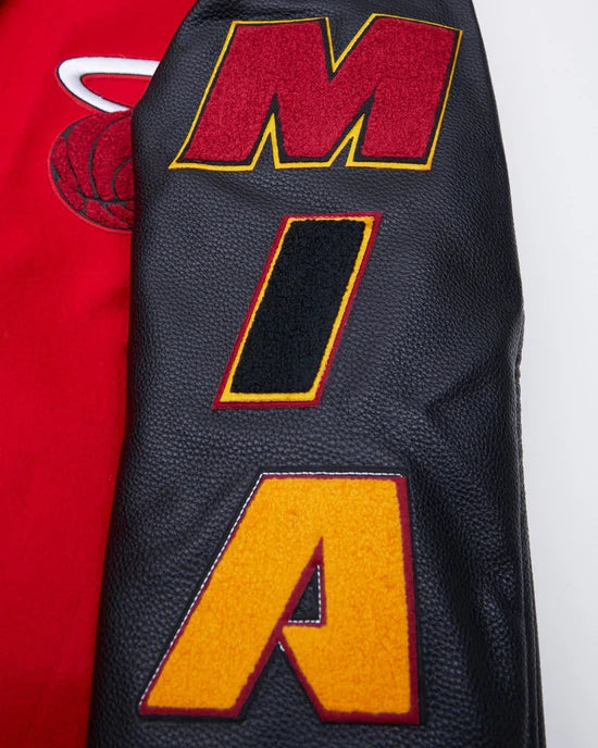 Miami Heat Mashup Logo Varsity Red Wool & Black Genuine Leather Sleeves Men's Jacket