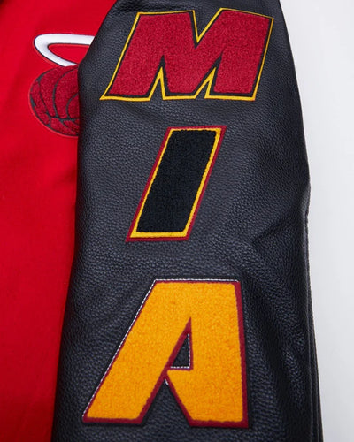 Miami Heat Mashup Logo Varsity Red Wool & Black Genuine Leather Sleeves Men's Jacket