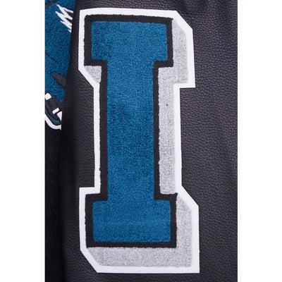 Philadelphia Eagles Mashup Rib Black Wool & Genuine Leather Sleeves Men's Varsity Letterman Jacket