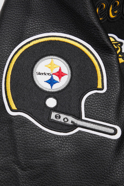 Pittsburgh Steelers Retro Classic Black Wool & Genuine Leather Sleeves Men's Varsity Letterman Jacket