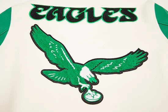 Philadelphia Eagles Mash Up Retro Classic Off White Wool & Green Genuine Leather Sleeves Men's Varsity Letterman Jacket