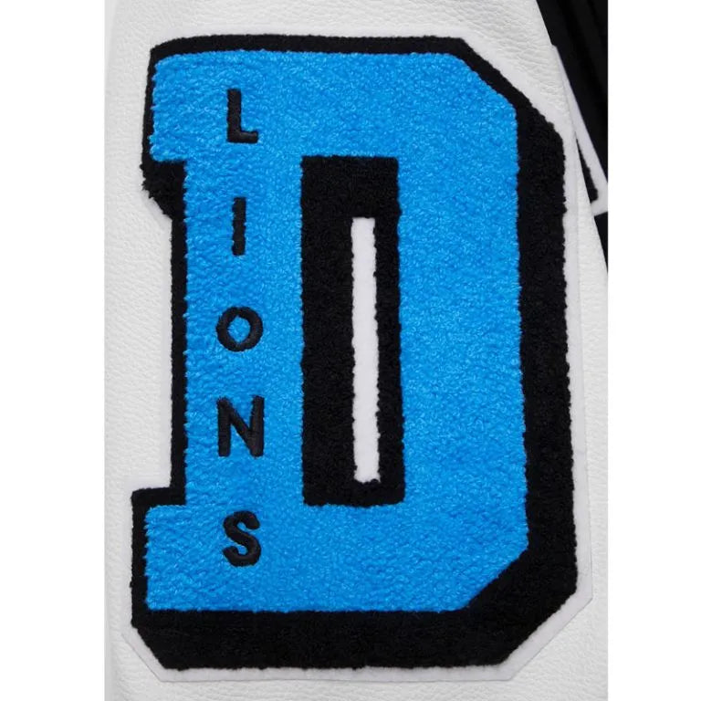 Detroit Lions Mashup Rib Black Wool & White Genuine Leather Sleeves Men's Varsity Jacket