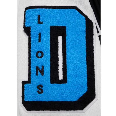 Detroit Lions Mashup Rib Black Wool & White Genuine Leather Sleeves Men's Varsity Jacket