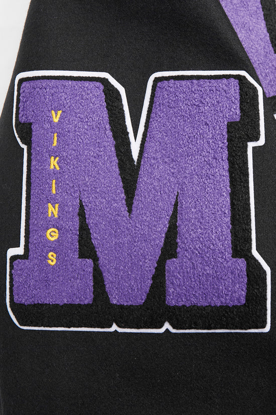 Minnesota Vikings Mashup Classic Rib Black Wool and Genuine Leather Sleeves Men's Varsity Letterman Jacket