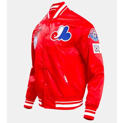 Montreal Expos Retro Classic Rib Red Satin Men's Bomber Jacket