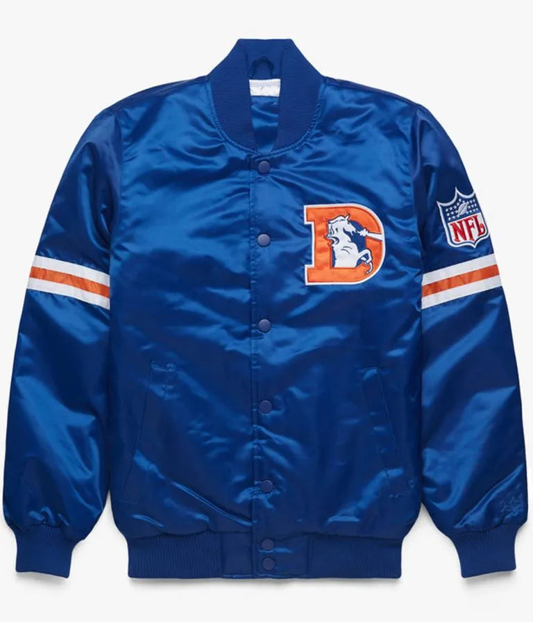 Ohio Denver Broncos Full-Snap Varsity Royal Blue Satin Men's Bomber Jacket