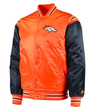 Denver Broncos Full-Snap Varsity Blue and Orange Satin Men's Bomber Jacket