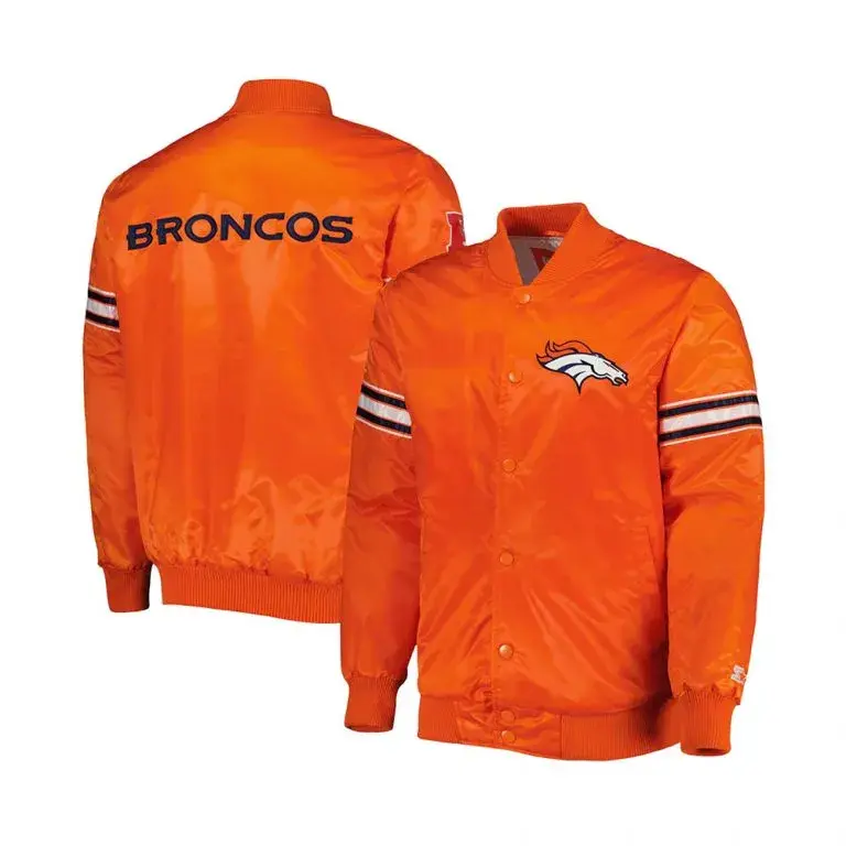 Denver Broncos Full-Snap Varsity Retro Orange Satin Men's Bomber Jacket