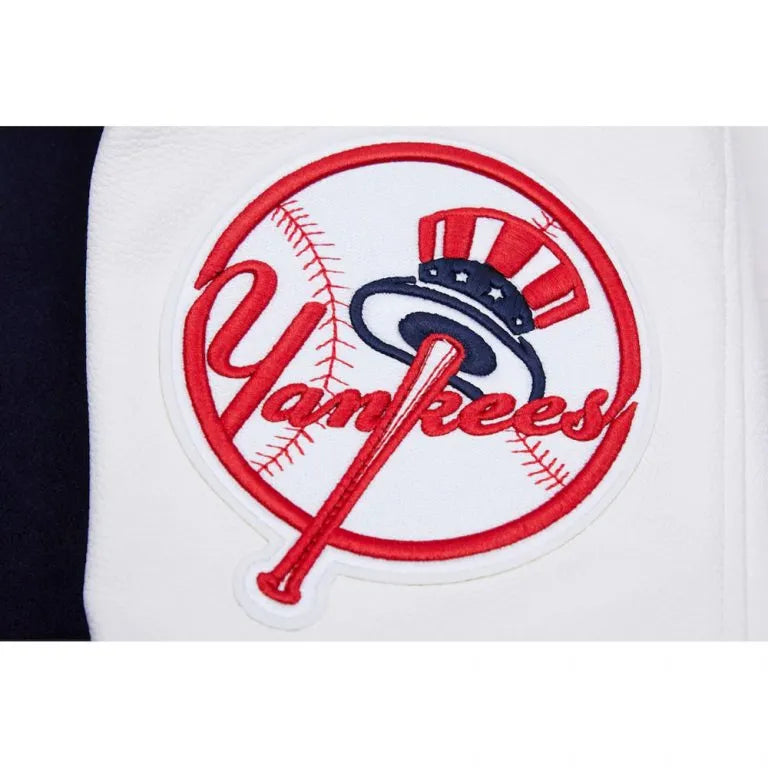 New York Yankees Mash Up Blue Wool & White Leather Sleeves Full-Zip Varsity Men's Jacket