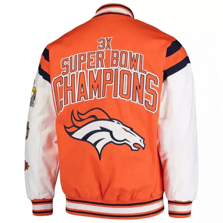 Denver Broncos Home Team Full-Snap Varsity Orange and White Satin Men's Bomber Jacket