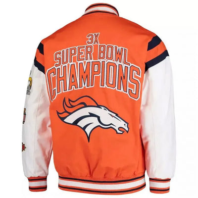 Denver Broncos Home Team Full-Snap Varsity Orange and White Satin Men's Bomber Jacket