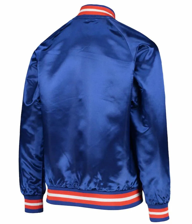 Denver Broncos Full-Snap Varsity Royal Blue Satin Men's Bomber Jacket