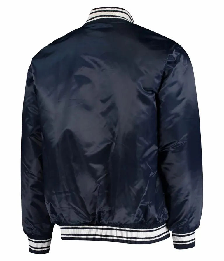 Denver Broncos Locker Room Full-Snap Varsity Navy Blue Satin Men's Bomber Jacket