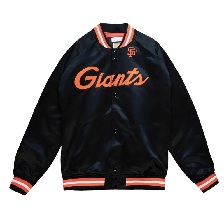 San Francisco Giants Black Orange Rib Full-Snap Lightweight Satin Men's Jacket
