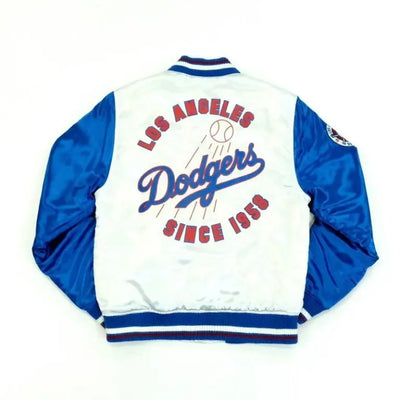 Los Angeles Dodgers Full-Snap White/Blue Satin Varsity Men's Jacket