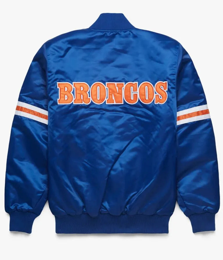 Ohio Denver Broncos Full-Snap Varsity Royal Blue Satin Men's Bomber Jacket
