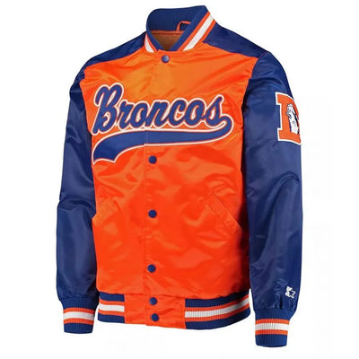 Denver Broncos Full-Snap Varsity Blue and Orange Satin Men's Bomber Jacket