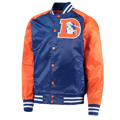 Denver Broncos Lead-Off Full-Snap Varsity Orange/Royal Blue Satin Men's Bomber Jacket