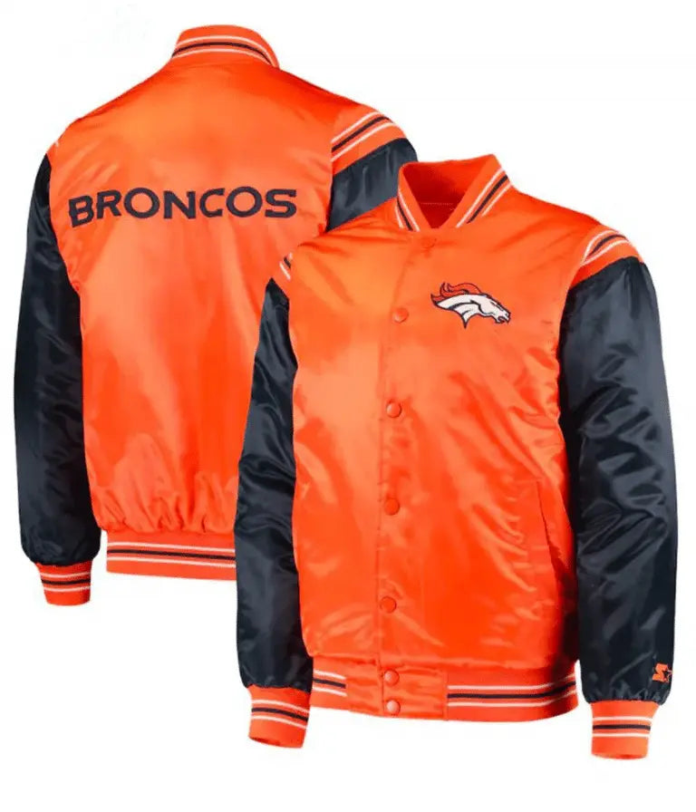 Denver Broncos Full-Snap Varsity Blue and Orange Satin Men's Bomber Jacket