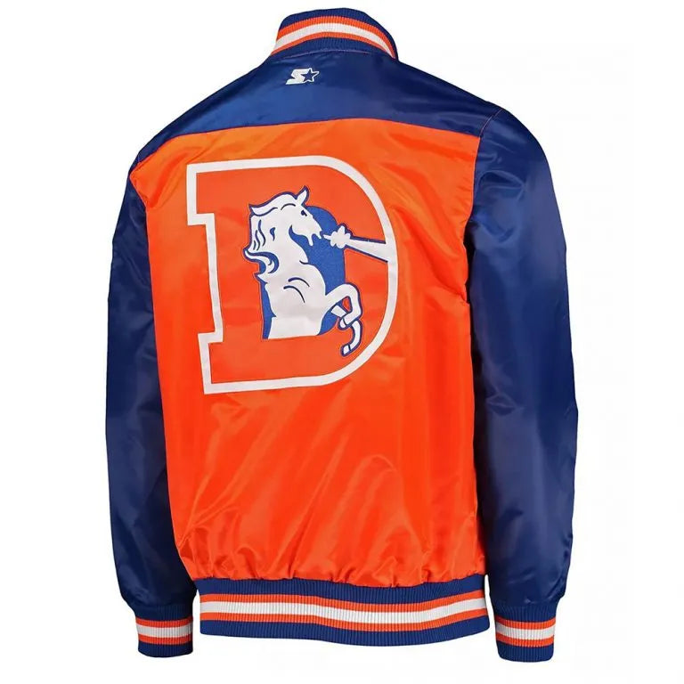 Denver Broncos Full-Snap Varsity Blue and Orange Satin Men's Bomber Jacket