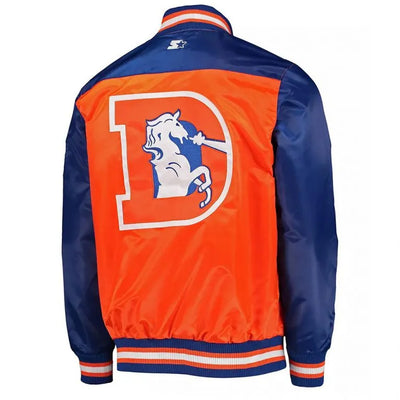 Denver Broncos Full-Snap Varsity Blue and Orange Satin Men's Bomber Jacket