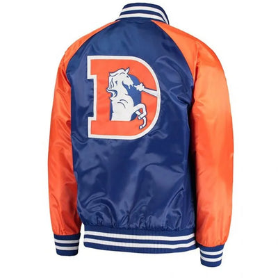 Denver Broncos Lead-Off Full-Snap Varsity Orange/Royal Blue Satin Men's Bomber Jacket