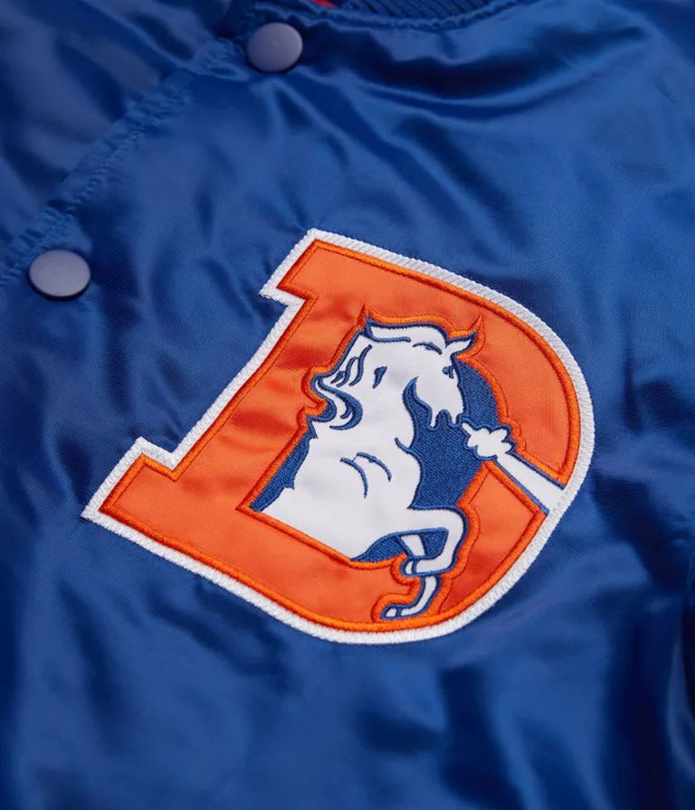 Ohio Denver Broncos Full-Snap Varsity Royal Blue Satin Men's Bomber Jacket