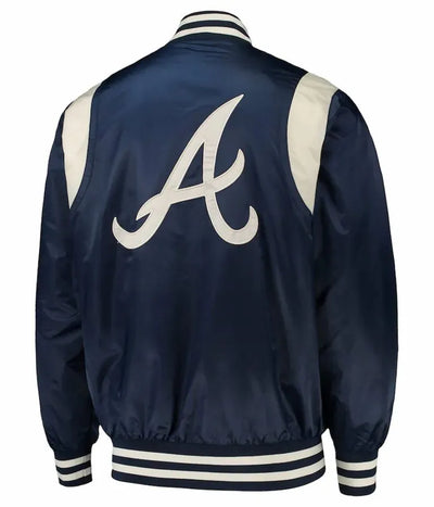 Atlanta Braves Varsity Navy Blue and White Full-Snap Satin Men's Jacket