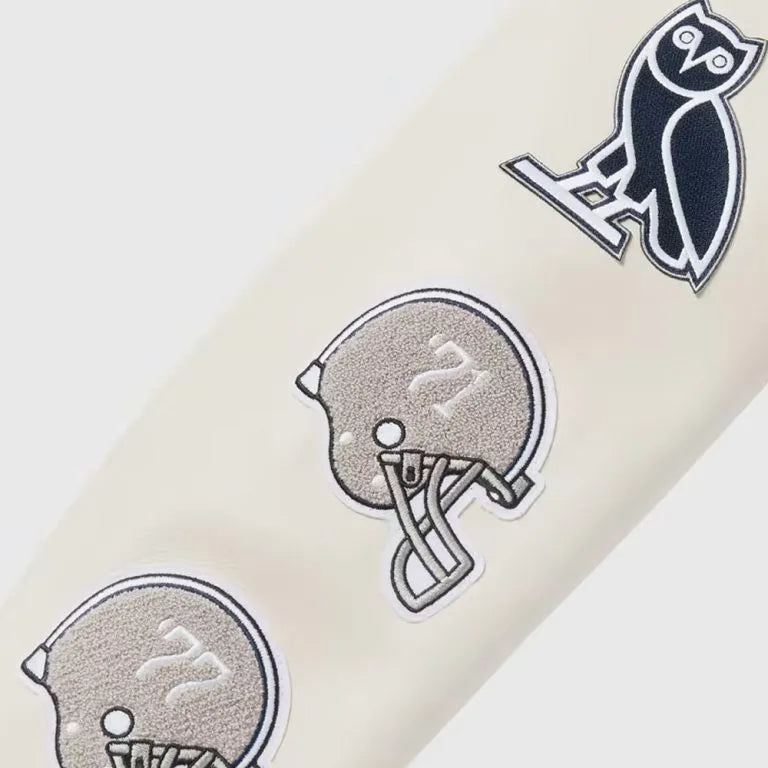 Dallas Cowboys OVO Navy Blue Wool & White Genuine Leather Sleeves Men's Varsity Jacket