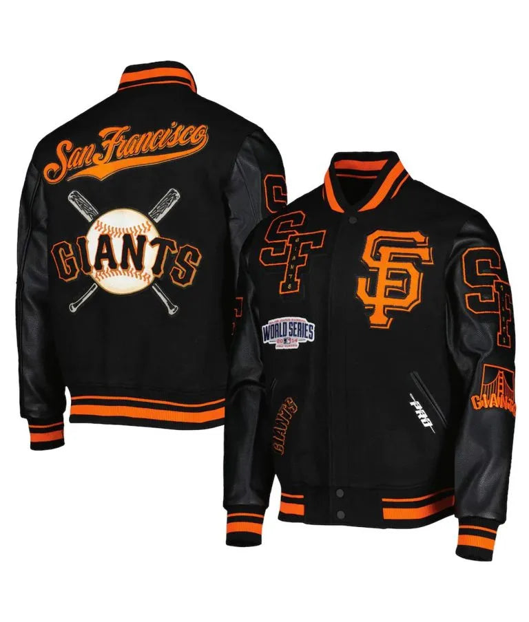 San Francisco Giants Mash Up Full-Zip Varsity Black Wool/Leather Men's Jacket