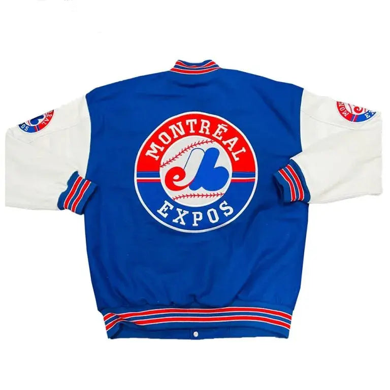 Montreal Expos Blue Wool & White Leather Sleeves Full-Snap Varsity Men's Jacket